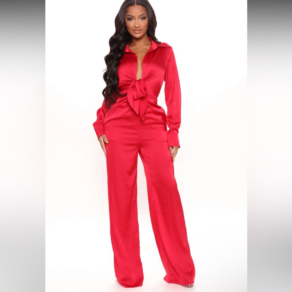 Fabulosity Stretch Satin Jumpsuit 2X Red (NWT)
